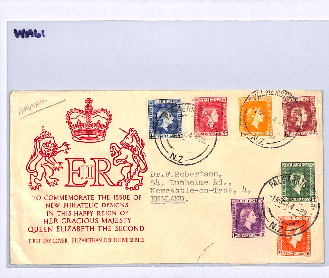 NEW ZEALAND Officials FDC 1954 QEII Definitives Palmerston N. GB Newcastle WA61 - Image 6