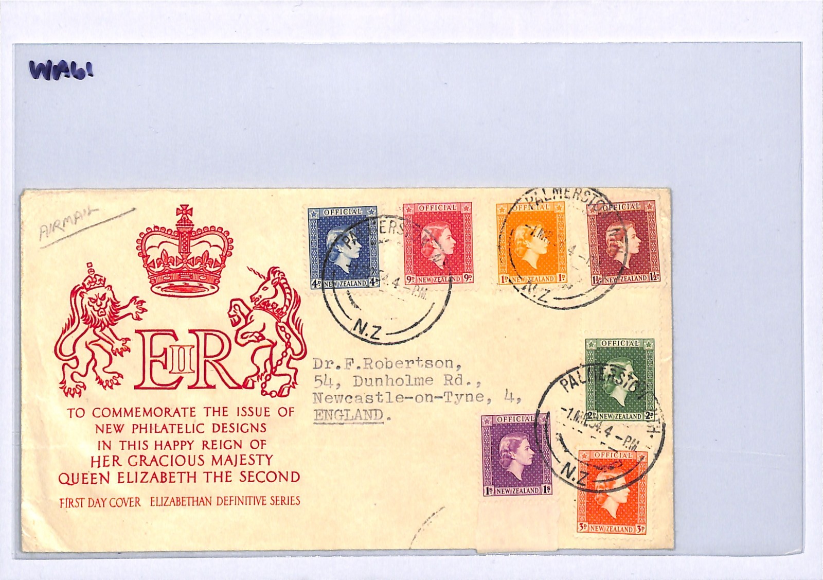 NEW ZEALAND Officials FDC 1954 QEII Definitives Palmerston N. GB Newcastle WA61 - Image 7
