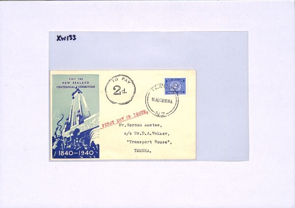 NEW ZEALAND POSTAGE DUE FDC 1939 2d *CENTENNIAL EXHIBITION* Temuka XW133 - Image 4