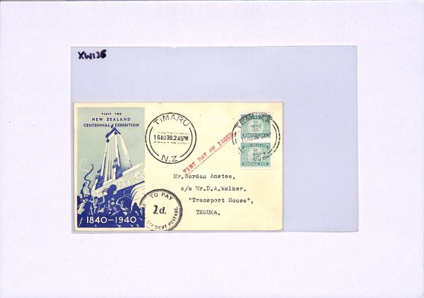 NEW ZEALAND POSTAGE DUE FDC 1939 ½d *CENTENNIAL EXHIBITION* Temuka XW136 - Image 4