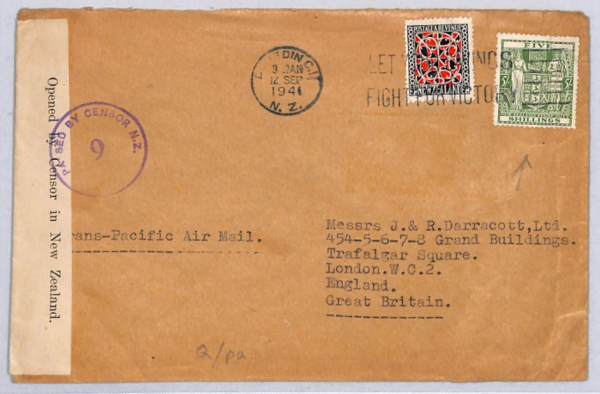 NEW ZEALAND WW2 Cover 5s POSTAL FISCAL Trans-Pacific 1941 Air Mail VICTORY ZN271 - Image 3
