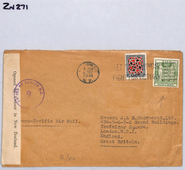 NEW ZEALAND WW2 Cover 5s POSTAL FISCAL Trans-Pacific 1941 Air Mail VICTORY ZN271 - Image 10