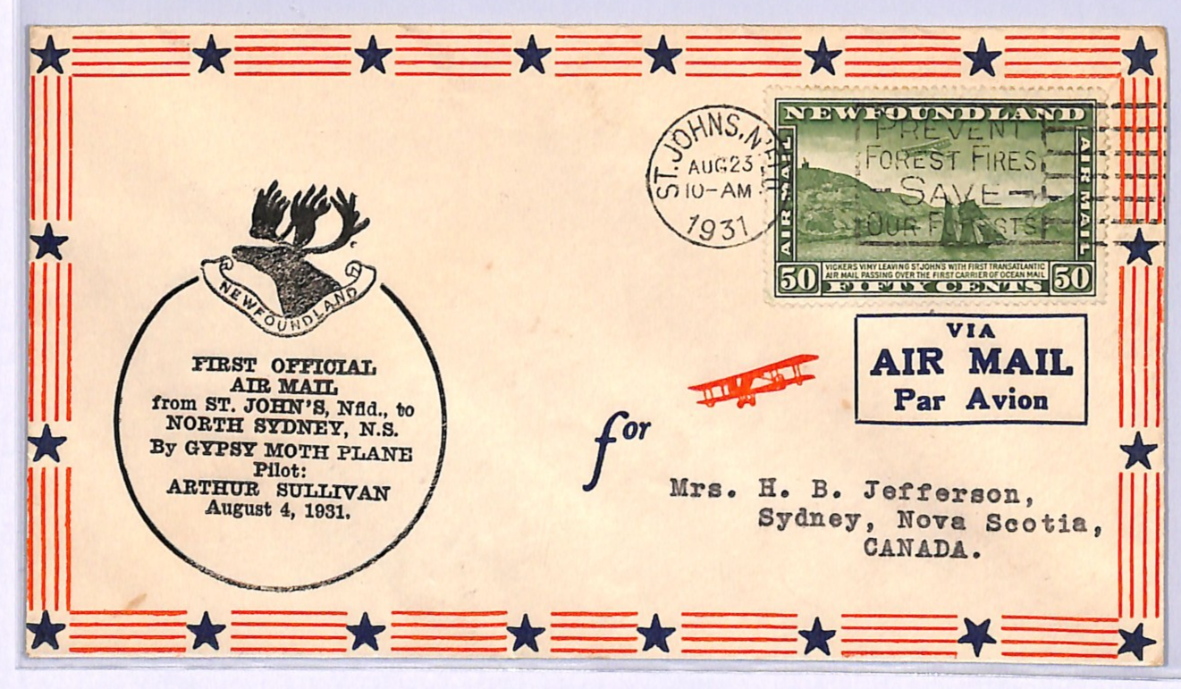 NEWFOUNDLAND 50c Air Mail Cover *GYPSY MOTH* Aeroplane FIRST FLIGHT Canada WD286