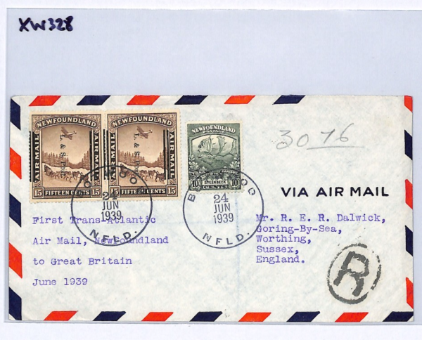 NEWFOUNDLAND Air Mail 10c Caribou Cover 1939 TRANSATLANTIC 15c *L&S* Pair XW328 - Image 7