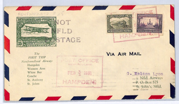 NEWFOUNDLAND Air Mail 10c WAR MEMORIAL Cover FIRST FLIGHT 1931 Canada XW336 - Image 3