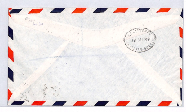 NEWFOUNDLAND Air Mail Cover FIRST FLIGHT GB Worthing Botwood Reg 1939 YH288 - Image 4