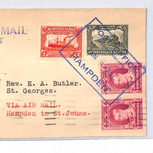 NEWFOUNDLAND Air Mail Cover FIRST FLIGHT Hampden St Johns 1931{samwells}YH290