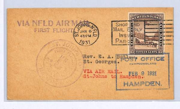 NEWFOUNDLAND Air Mail Cover FIRST FLIGHT St John's Hampden 1931 Canada XW329 - Image 4