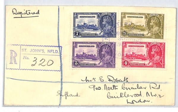 NEWFOUNDLAND KGV Cover 1935 *SILVER JUBILEE* Set St Johns Regd ROYALTY XJ292 - Image 3
