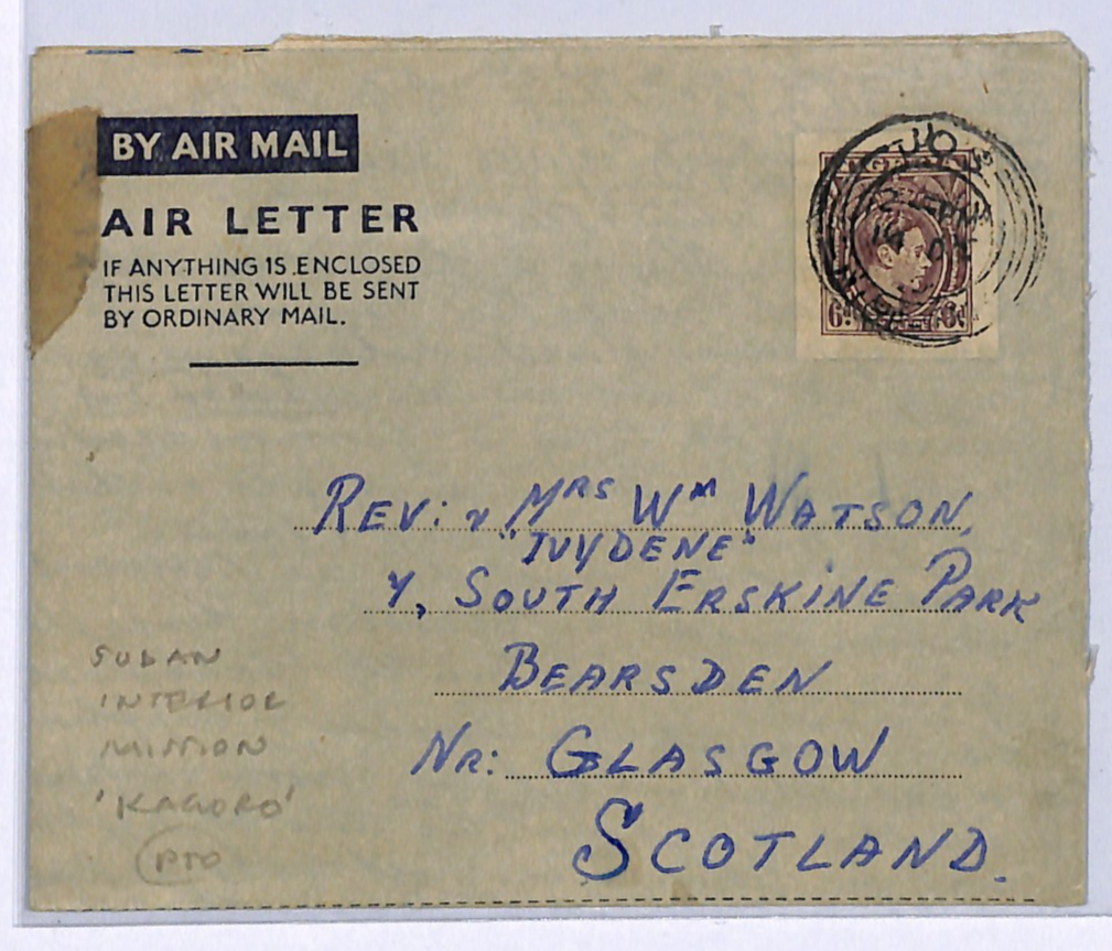 NIGERIA Air Letter Kagoro Jos SUDAN INTERIOR MISSION GB Scotland Glasgow WM196