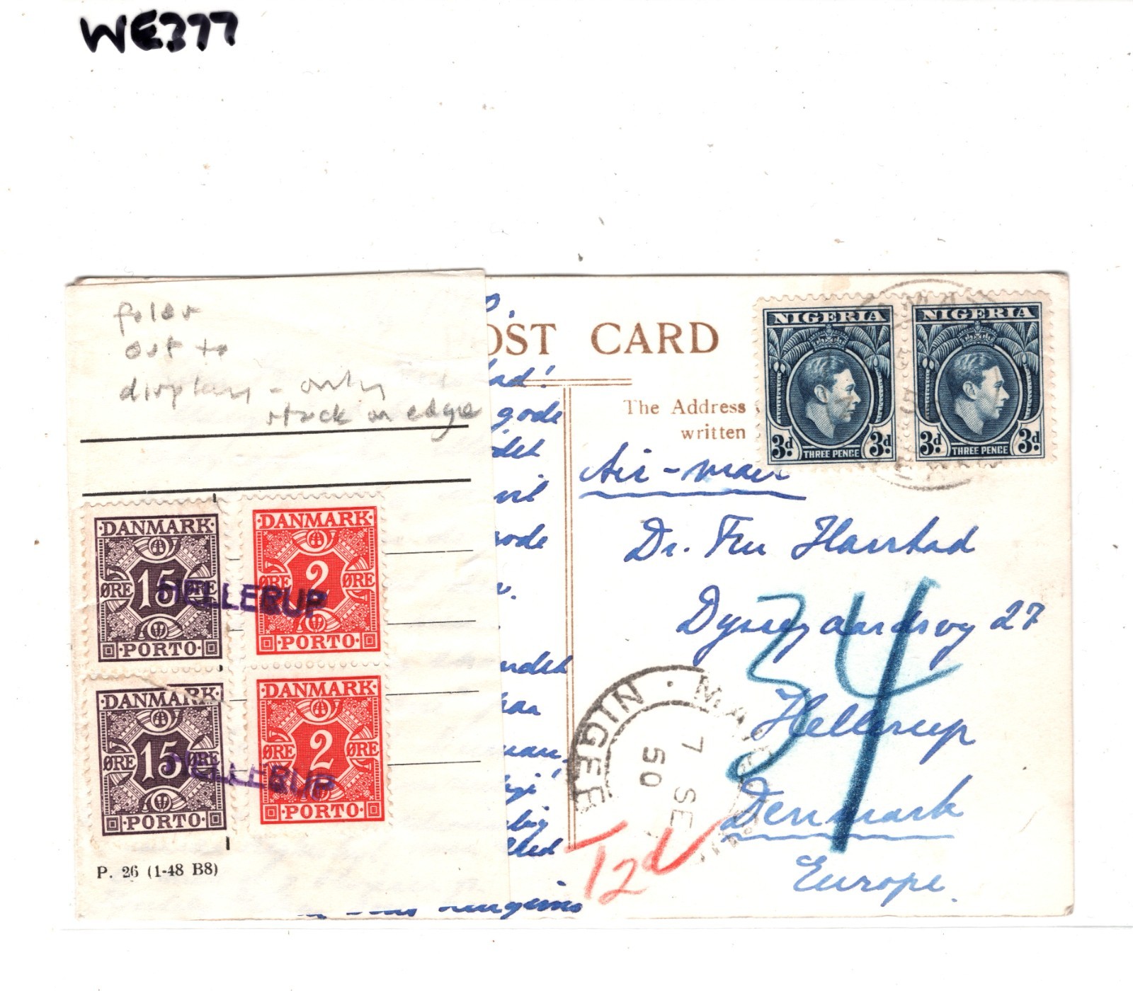 NIGERIA Underpaid Card DENMARK POSTAGE DUES 1950 Hellerup{samwells}WE377 - Image 4