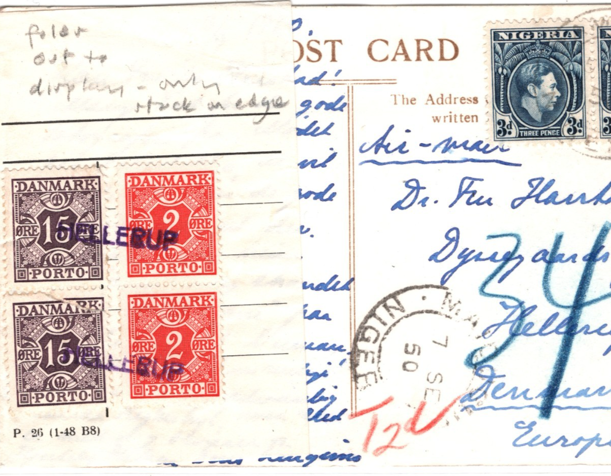 NIGERIA Underpaid Card DENMARK POSTAGE DUES 1950 Hellerup{samwells}WE377