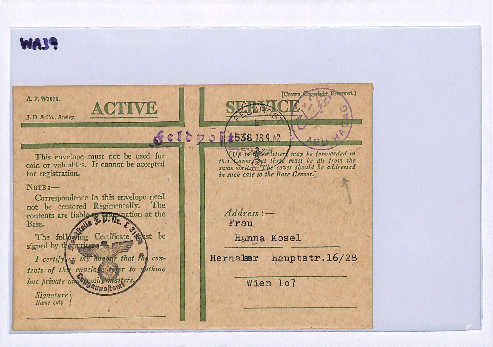 NORTH AFRICA WW2 Germany Occ 1942 Cover *ABU HAGAG* CAPTURED GB HONOUR Env WA39 - Image 5