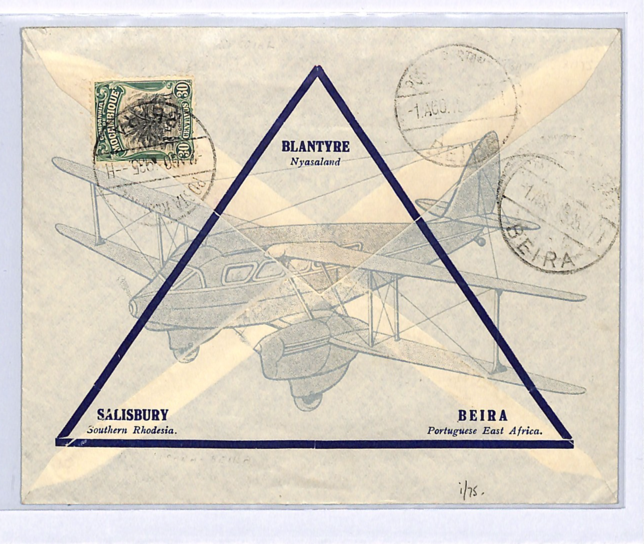 NORTHERN RHODESIA Air MOZAMBIQUE Mixed Franking PEA FLIGHT 1935 6d Jubilee WH225 - Image 3