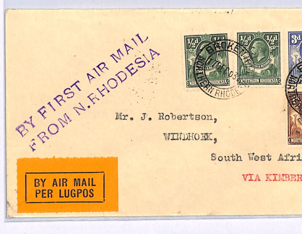 NORTHERN RHODESIA Air Mail Cover FIRST FLIGHT Broken Hill 1931 Windhoek WN119 - Image 6