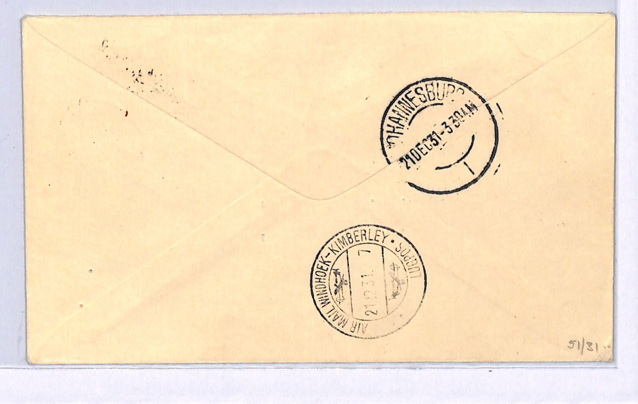 NORTHERN RHODESIA Air Mail Cover FIRST FLIGHT Broken Hill 1931 Windhoek WN119 - Image 7