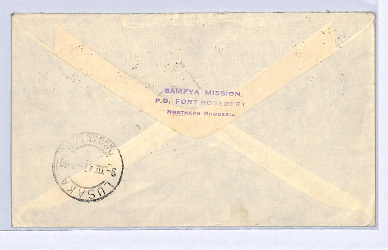 NORTHERN RHODESIA Cover KGVI VICTORY Fort Rosebery *SAMFYA MISSION* 1947 WH211 - Image 4