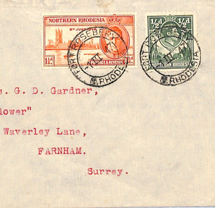 NORTHERN RHODESIA Cover KGVI VICTORY Fort Rosebery *SAMFYA MISSION* 1947 WH211