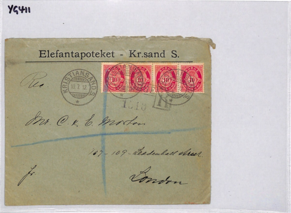 NORWAY Cover *ELEFANT APOTEKET* Kristiansand Reg 1912 Pharmacy ELEPHANTS YG411 - Image 11