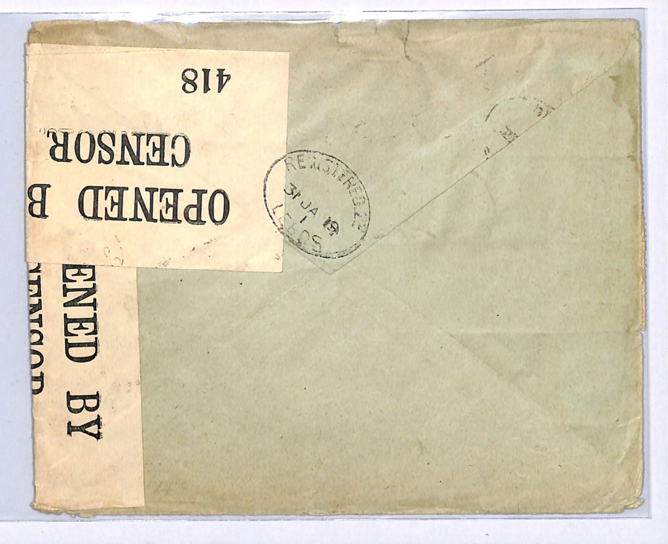 NORWAY Cover Oslo Reg *4-COLOUR* POSTHORN Block Franking 1919 CENSOR Leeds XS127 - Image 3