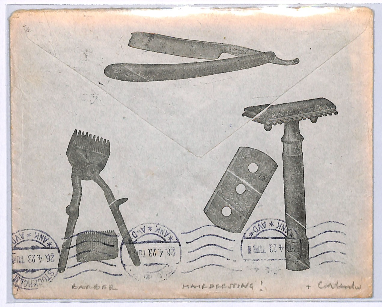 NORWAY Illustrated Advert Cover BARBER/HAIRDRESSER Kristiania Sweden 1923 XS170 - Image 3