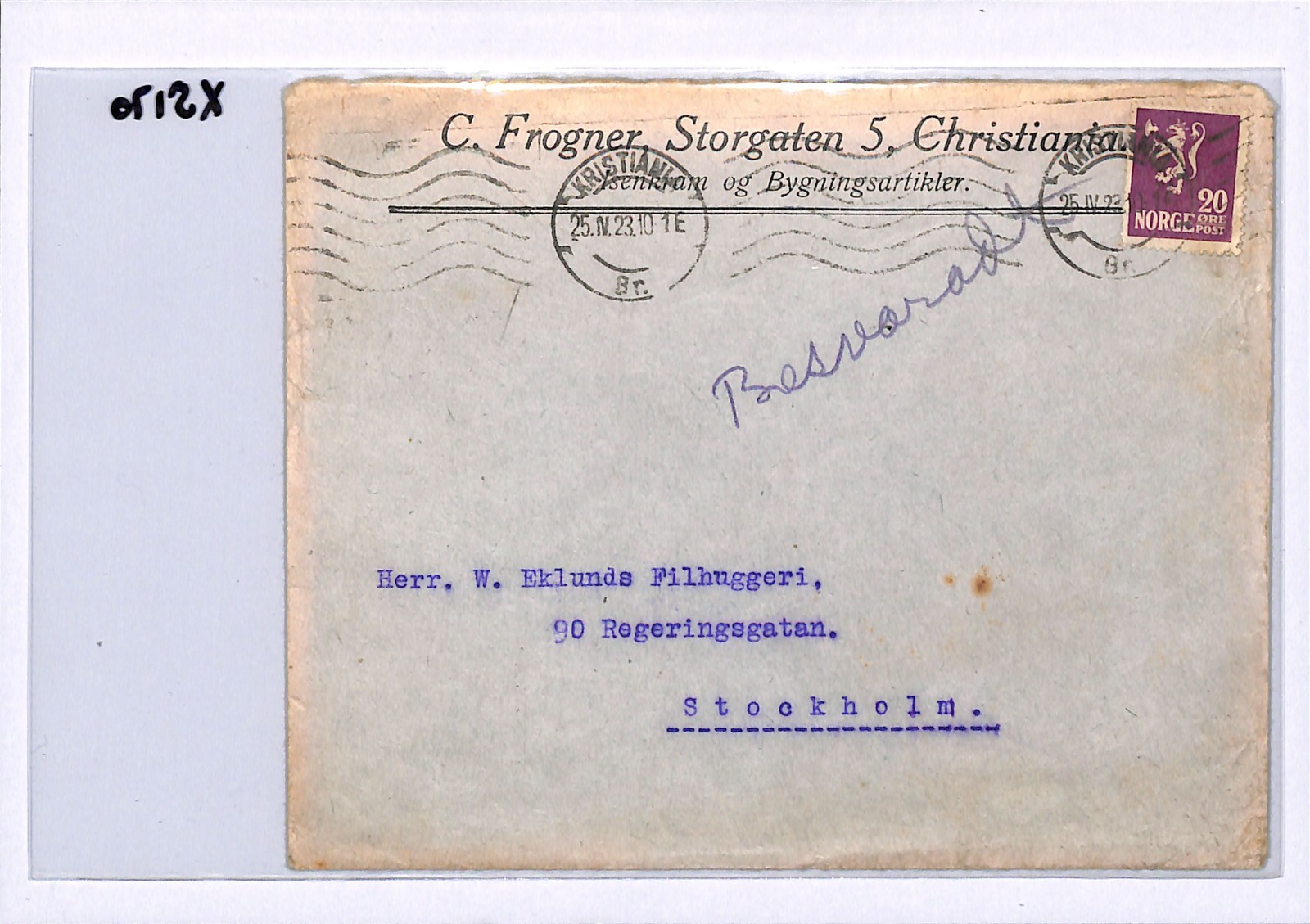 NORWAY Illustrated Advert Cover BARBER/HAIRDRESSER Kristiania Sweden 1923 XS170 - Image 6