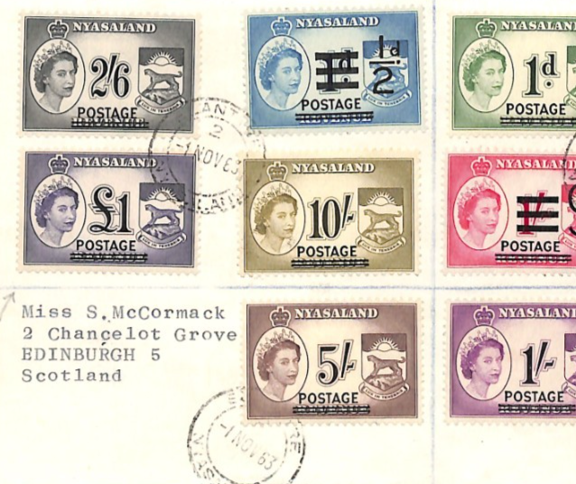 NYASALAND QEII 1963 FDC Postage O/p *FULL SET* ILLUSTRATED First Day Cover ZM89 - Image 3