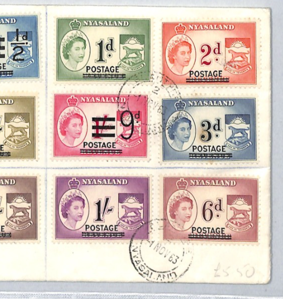 NYASALAND QEII 1963 FDC Postage O/p *FULL SET* ILLUSTRATED First Day Cover ZM89 - Image 4