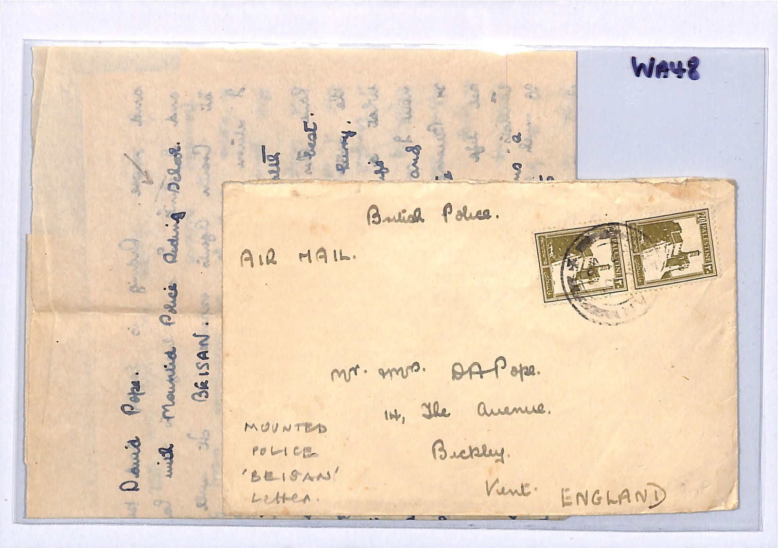 PALESTINE Cover British *MOUNTED POLICE* Belisan Letter 1946 Kent Bickley WA48 - Image 3