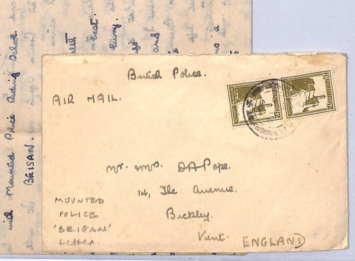 PALESTINE Cover British *MOUNTED POLICE* Belisan Letter 1946 Kent Bickley WA48