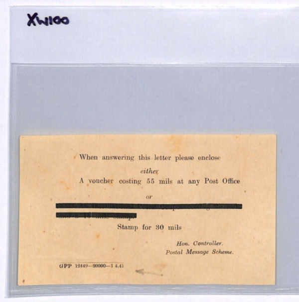PALESTINE WW2 *POSTAL VOUCHER* Message Scheme CONTROLLER Memo {samwells}XW100 - Image 4