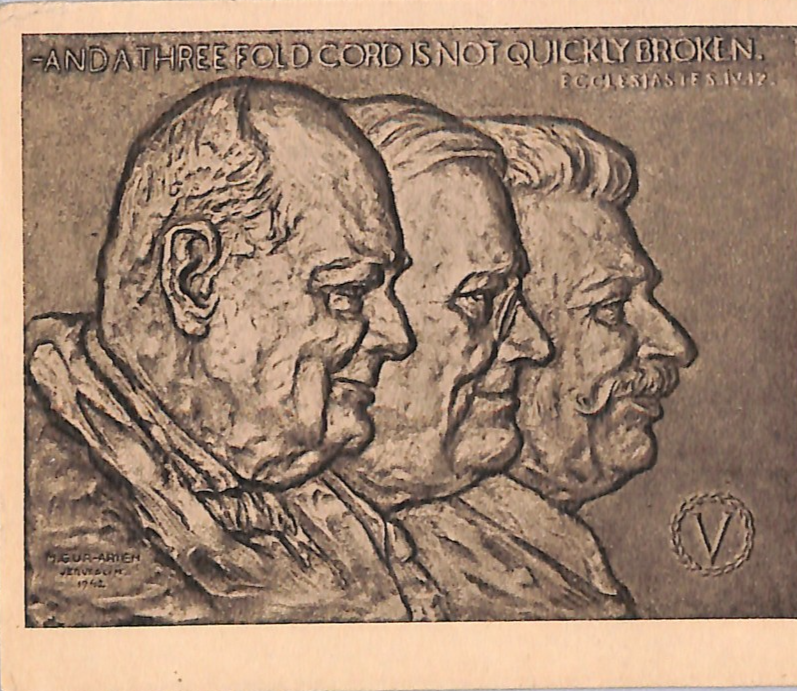 PALESTINE WW2 VICTORY Postcard CHURCHILL Stalin ROOSEVELT Expo 1945 CDS WK235
