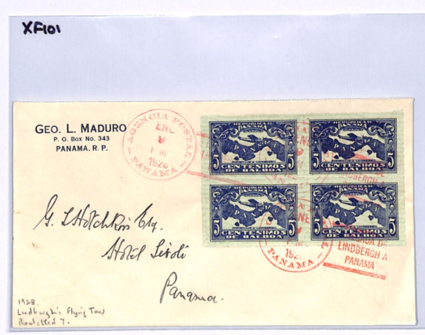 PANAMA Air 1928 FDC 5c Block{4} *LINDBERGH* FLYING TOUR First Day Cover XF101 - Image 6