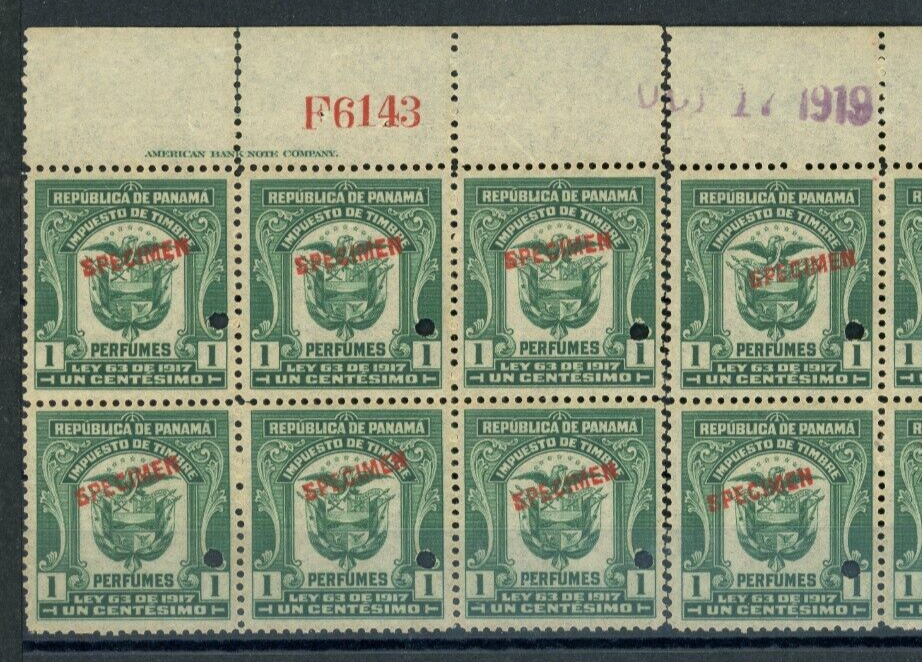 PANAMA Revenue *PERFUME* 1c ABNCo *F6143* SPECIMEN 1919 Block{12} Mint MNH ZU21 - Image 3