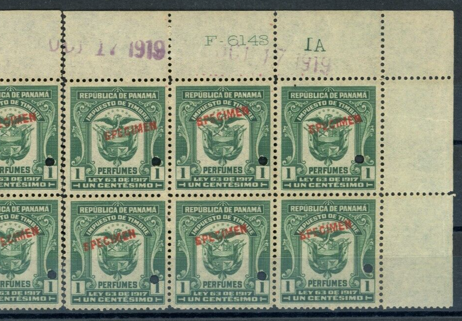 PANAMA Revenue *PERFUME* 1c ABNCo *F6143* SPECIMEN 1919 Block{12} Mint MNH ZU21 - Image 4