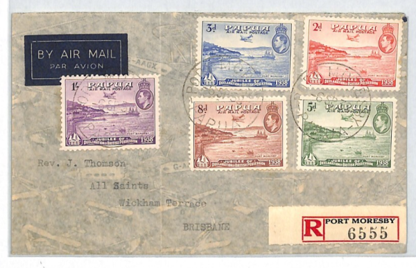 PAPUA Air Mail Cover Port Moresby Registered Australia Brisbane 1938 XC324 - Image 3