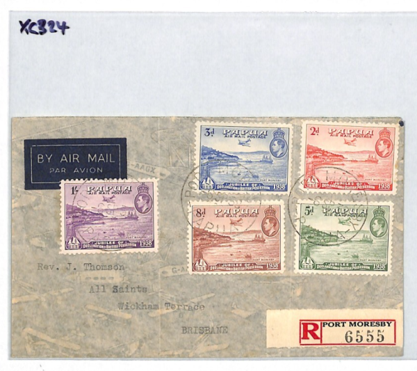 PAPUA Air Mail Cover Port Moresby Registered Australia Brisbane 1938 XC324 - Image 6