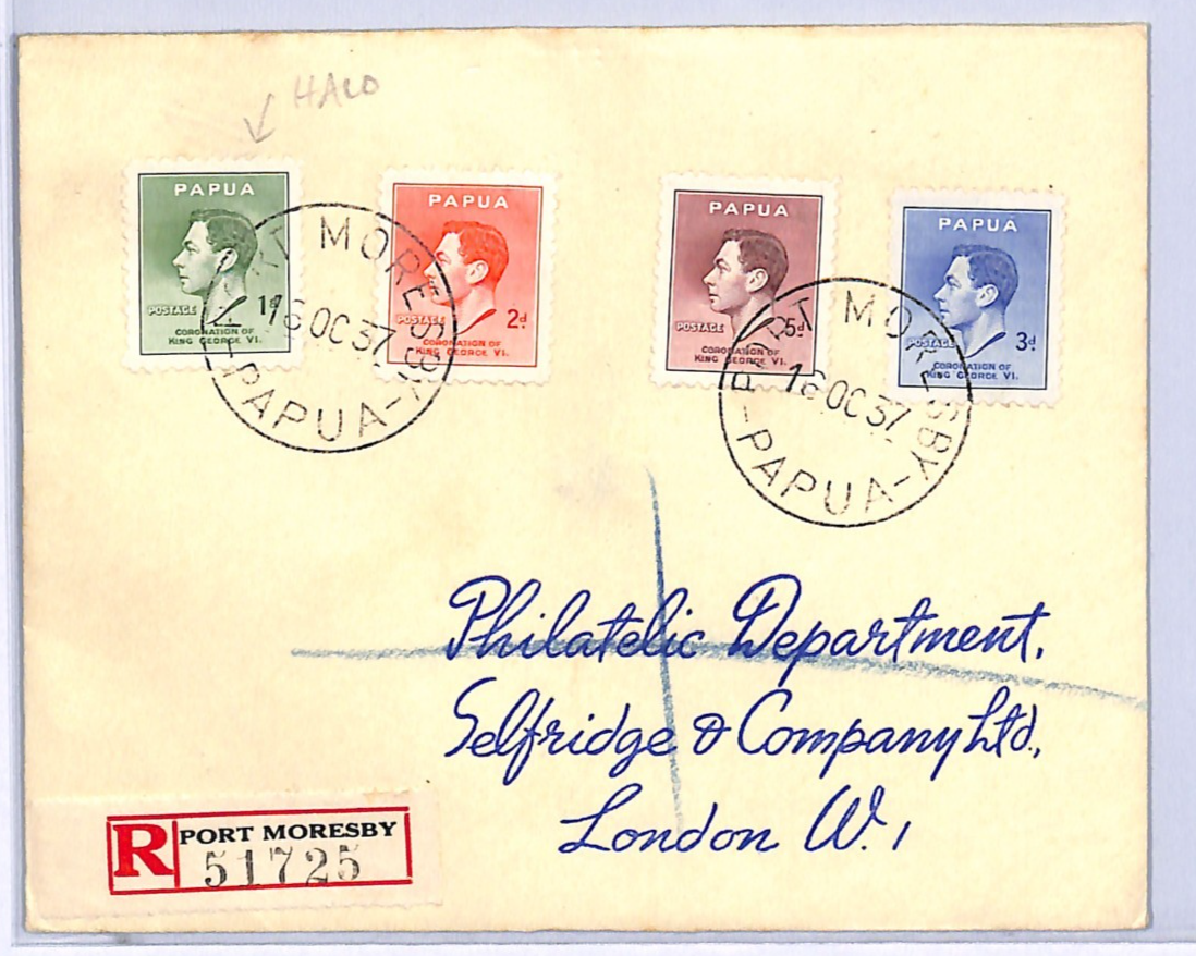 PAPUA Cover KGVI 1d Coronation *HALO* VARIETY SG.154a 1937 FDC First Day WH130 - Image 3