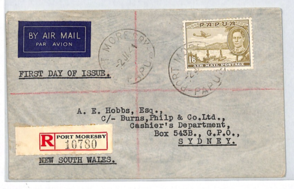 PAPUA KGVI FDC Air Mail 1s/6d 1941 Port Moresby Reg SG.168 FIRST DAY COVER XC321 - Image 3