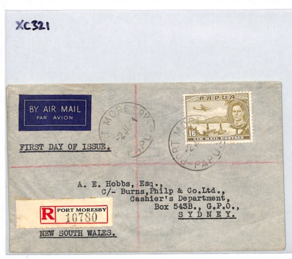PAPUA KGVI FDC Air Mail 1s/6d 1941 Port Moresby Reg SG.168 FIRST DAY COVER XC321 - Image 6