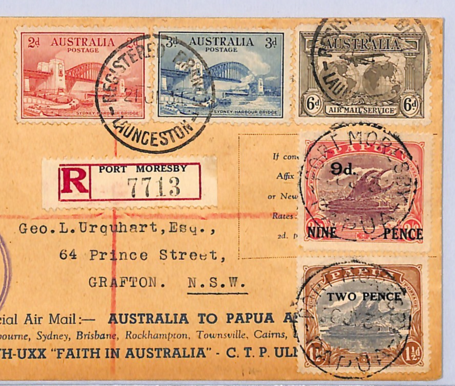 PAPUA Lakatoi AUSTRALIA Cover *MIXED FRANKING* Air Mail 1934 FIRST FLIGHT WM227