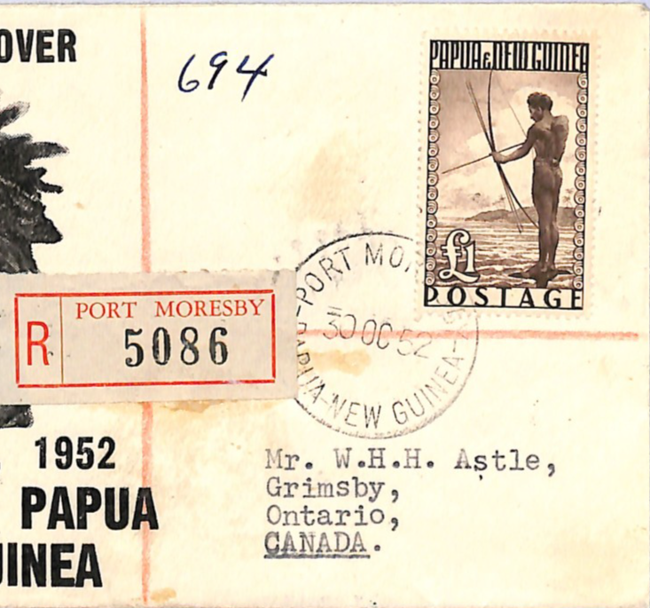 PAPUA NEW GUINEA Illustrated FDC 1952 KGVI £1 *HIGH VALUE* Archery FISHING WH131 - Image 3