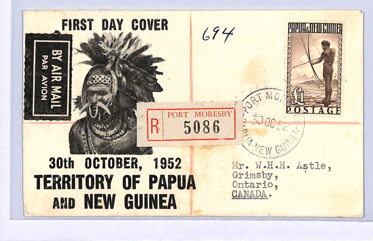 PAPUA NEW GUINEA Illustrated FDC 1952 KGVI £1 *HIGH VALUE* Archery FISHING WH131 - Image 6