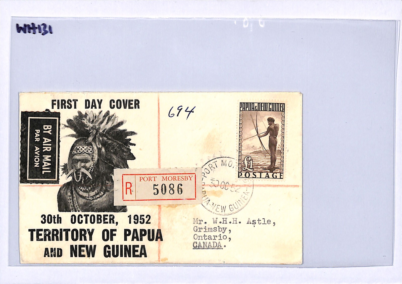 PAPUA NEW GUINEA Illustrated FDC 1952 KGVI £1 *HIGH VALUE* Archery FISHING WH131 - Image 9