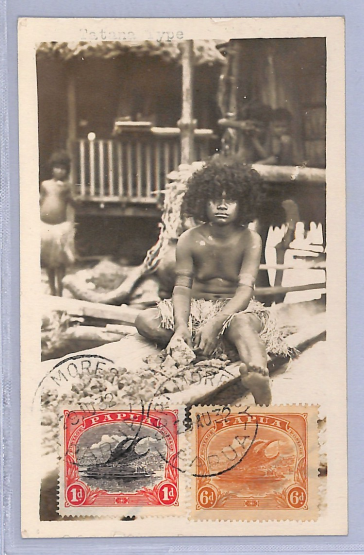 PAPUA Postcard LAKATOI 6d *VIEW-SIDE* FRANKING 1932 Real Photo Ethnic PPC WH122 - Image 3