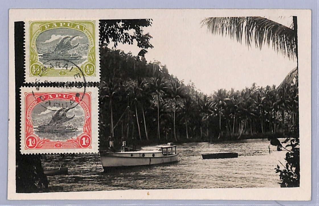 PAPUA Postcard Samarai 1927 Real Photo VIEW-SIDE Franking {samwells-covers}WH121