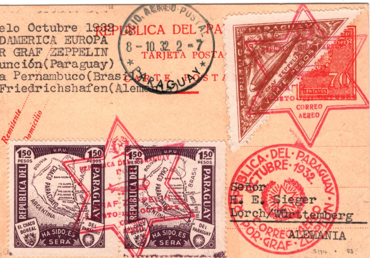 PARAGUAY Card GRAF ZEPPELIN Air Mail 20p HIGH VALUE Asuncion 1932 Lorch KZ235 - Image 4