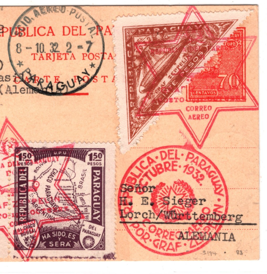 PARAGUAY Card GRAF ZEPPELIN Air Mail 20p HIGH VALUE Asuncion 1932 Lorch KZ235 - Image 5