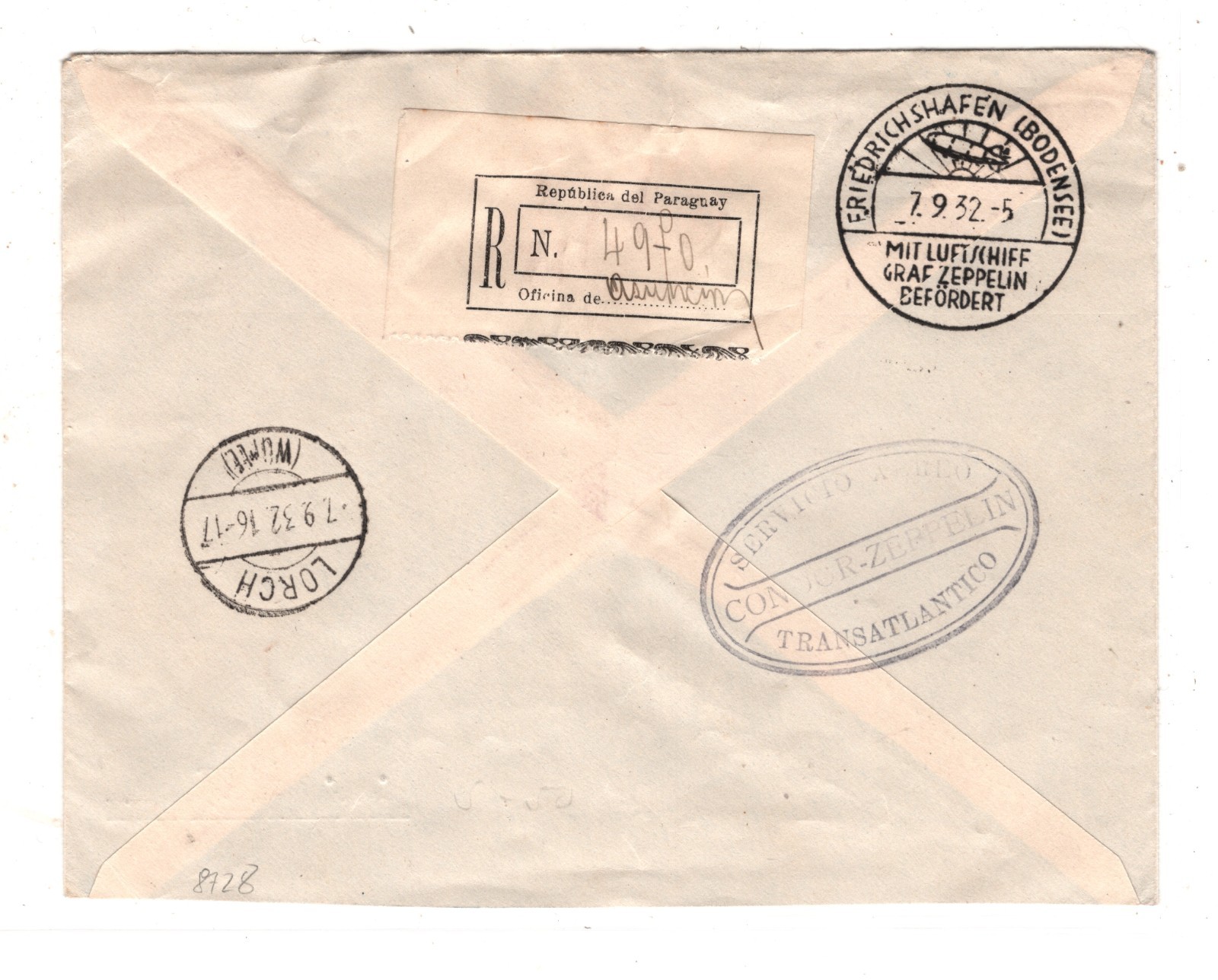 PARAGUAY Cover GRAF ZEPPELIN Air Mail 20p HIGH VALUE Asuncion 1932 Lorch KZ204 - Image 4