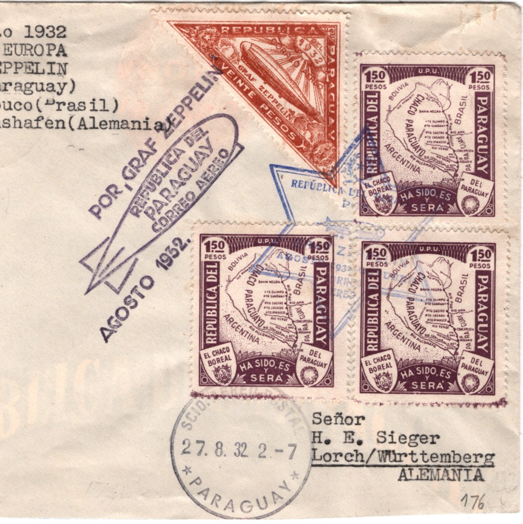 PARAGUAY Cover GRAF ZEPPELIN Air Mail 20p HIGH VALUE Asuncion 1932 Lorch KZ204